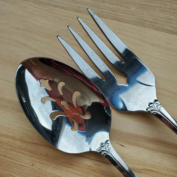 Oneida Chandelier Pierced Serving Spoon & Fork stainless flatware 2 pc - Picture 3 of 7